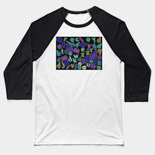 Jumbled Multi Coloured Letters Dark Baseball T-Shirt